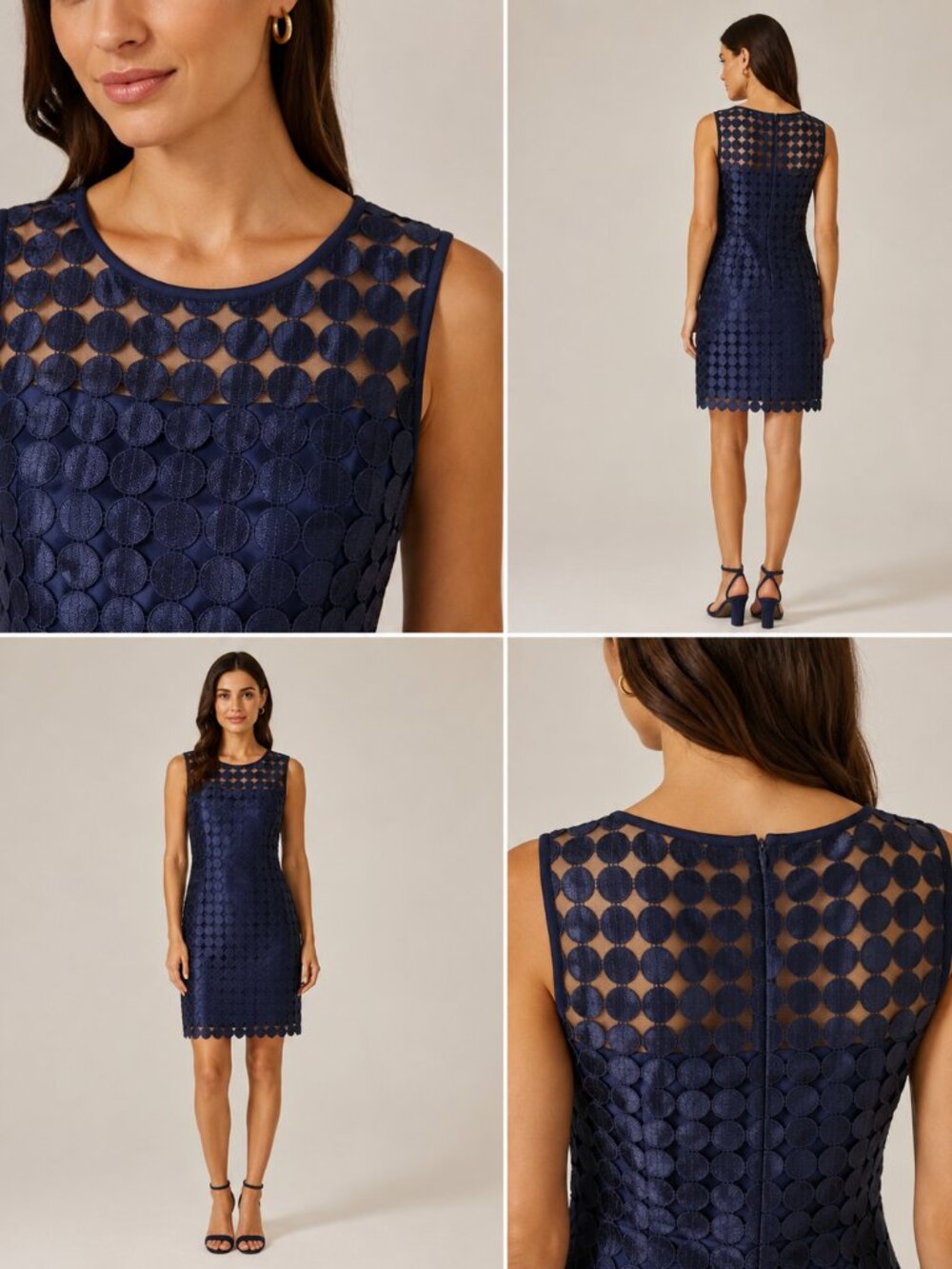 Ralph Lauren Navy Circular Lace Overlay Sleeveless Camisole Dress Size 10